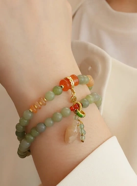 青山黛灵隐新中式天然青玉圆珠檀木手串女气质小众国潮手链手串