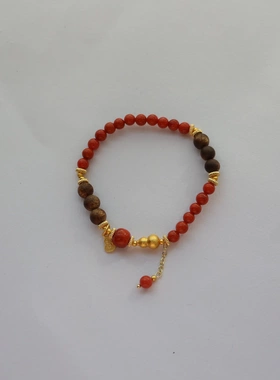 原创设计南红手链沉香木满色满肉柿子红手串