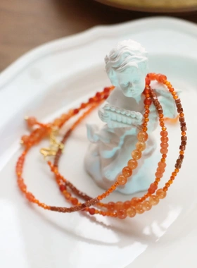 哪吒海报配色天然石项链短款红火颈链手链极简细款项圈