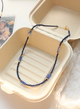 天然石项链锁骨链 青金石国风元素短款项链个性创意设计串珠项链