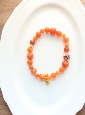 小红薯同款 橙色玉髓手串珐琅彩球珠铃兰花吊坠串珠手串