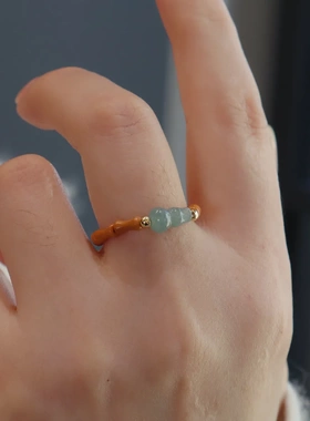 天然南红碧玺翡翠戒指葫芦橄榄贝壳水晶弹力好运来气质戒子