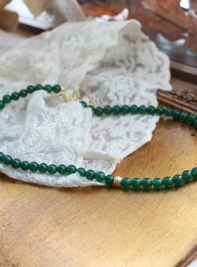 新中式天然绿色玛瑙玉髓串珠项链女百搭高颜值小众夏锁骨颈链饰品