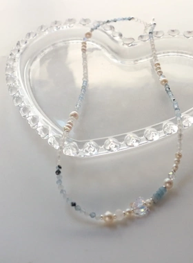 纯欲冷淡风天然海蓝宝淡水珍珠项链极简风格日常通勤百搭锁骨链