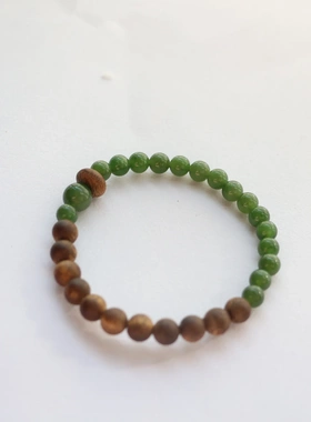 和田碧玉圆珠细款手串淡水珍珠半山半水 葫芦手链