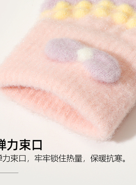 女水晶绒全指手套保暖蝴蝶结