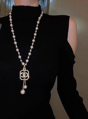 珍珠毛衣链加长款夸张小仙女挂件配饰高级感法式赫本风项链装饰链