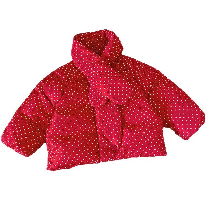 儿童羽绒服2025冬季新款红色波点女童围脖羽绒服可爱中小童棉服,淘宝优惠券,粉丝福利购,淘宝优惠卷