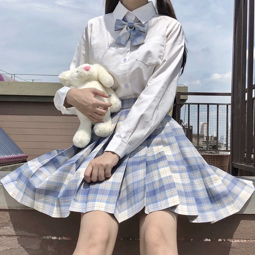 Японская студенческая юбка в складку, комплект, рубашка для школьников, плиссированная юбка, полный комплект