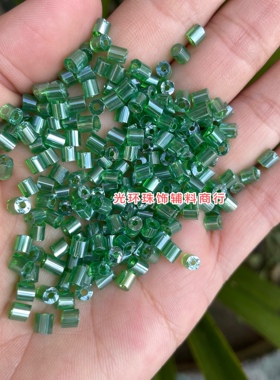 3.5*4mm油光翠绿色管珠手工串珠材料仿水晶玻璃珠管DIY饰品配件