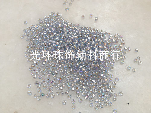 AB彩天蓝色玻璃米珠 2mm3mm3.6mm方孔灌银幻彩玻璃珠 镀ab彩米珠 - 图0