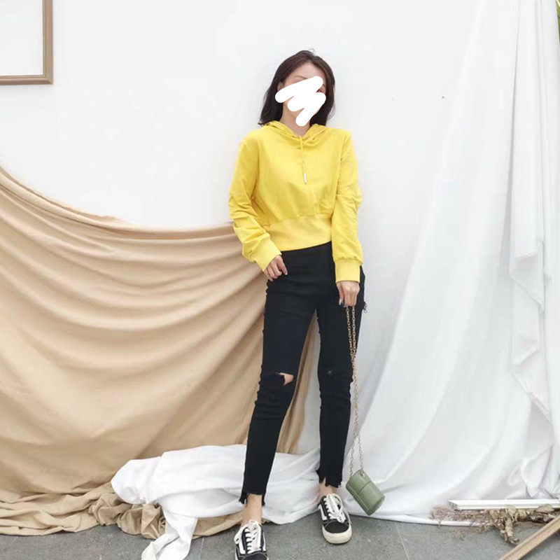 2020新款牛油果绿连帽女短款潮卫衣 宸威卫衣/绒衫