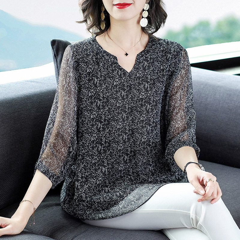 法式碎花洋气小衫2023新款雪纺衫 火袖蕾丝衫/雪纺衫