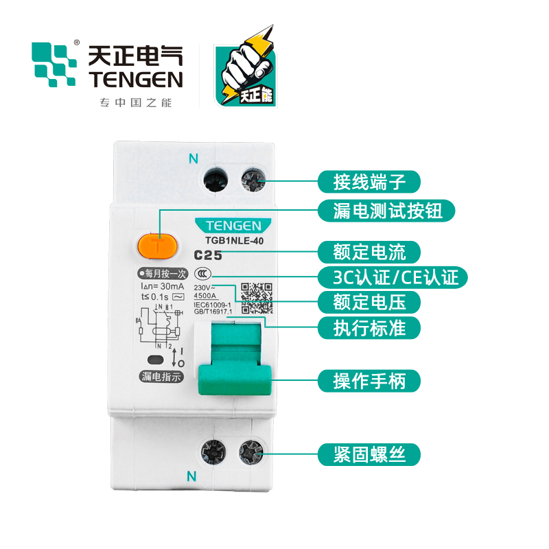 TENGEN天正TGB1NLE-40双进双出DPN漏电保护器1P+N漏电断路家用 - 图1