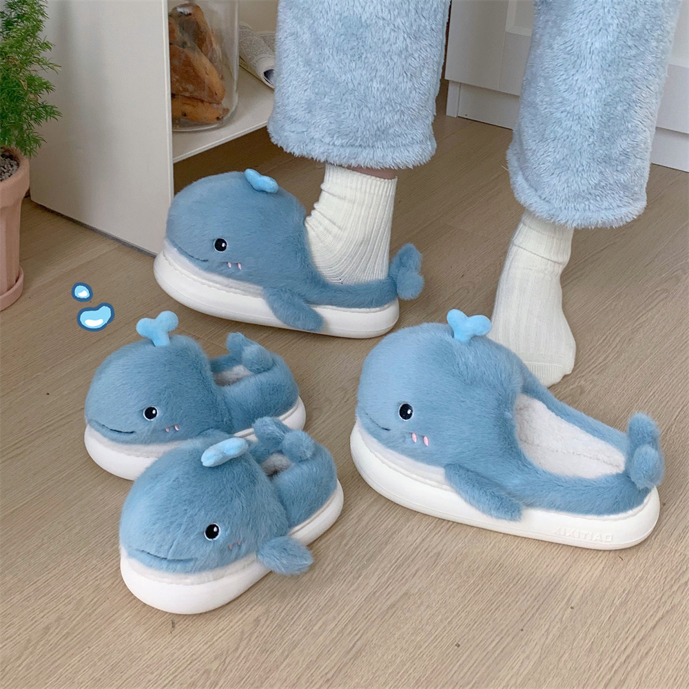 亲子少女心可爱鲸鱼棉拖鞋冬季男女居家用室内保暖防滑软底毛毛鞋,淘宝优惠券,粉丝福利购,淘宝优惠卷