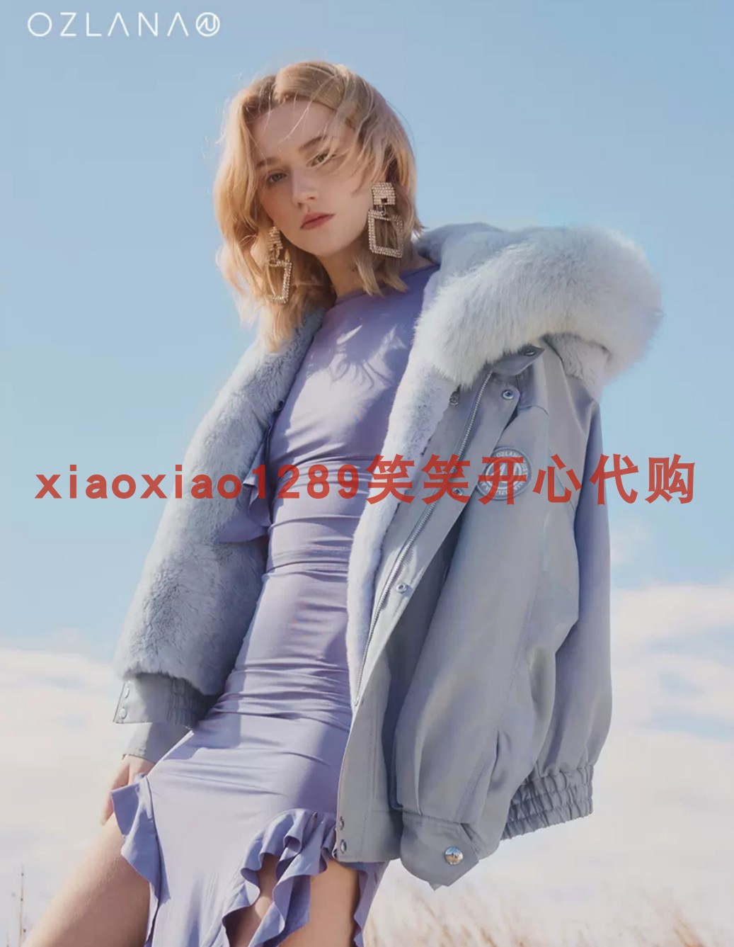 ozlana设计款派克服女2023新款冬季獭兔毛皮草中长款可拆时尚毛领