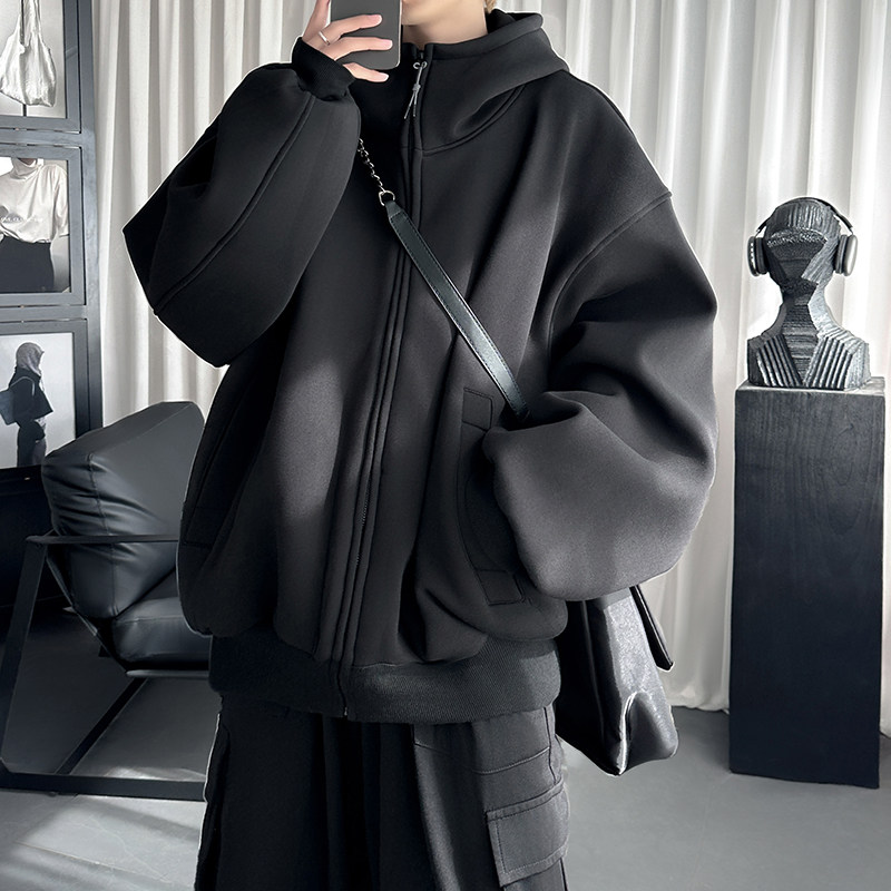 美式慵懒风开衫卫衣男秋冬设计感廓形夹克外套重磅潮牌boxy连帽衫,淘宝优惠券,粉丝福利购,淘宝优惠卷