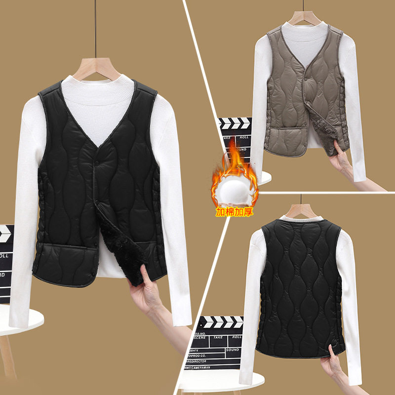 【官网热销】棉马甲女加绒一体棉2024女装保暖纯色大码薄内胆打底