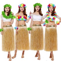 Hawaiian Grass Dress Dance Flower Ring Stage Performance Suit Party Grass Skirt Dance Thickening Dress 80CM Straw Color