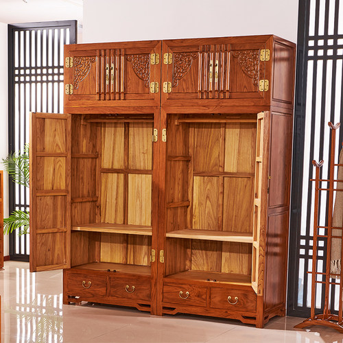 北方榆木衣柜明清仿古家具新中式实木家具多功能衣橱卧室顶箱大柜 - 图2