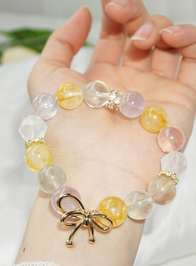 天然多宝水晶手链黄胶花大珠甜美蝴蝶结手串时尚饰品女生日礼物