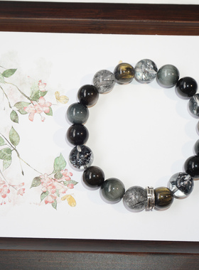 天然水晶黑曜石手链女生生日礼物