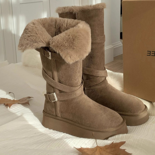 Women's thick-soled gray snow boots 2025 winter long