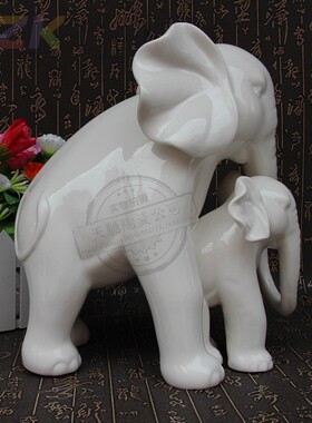 儿童生日礼物陶瓷工艺礼品动物摆件家居装饰母子象大象白瓷家用g4