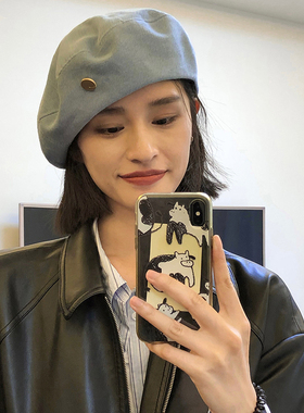 秋冬贝雷帽女百搭显脸小画家帽子