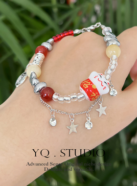 YQ.STUDIO女红色玛瑙福牌手链