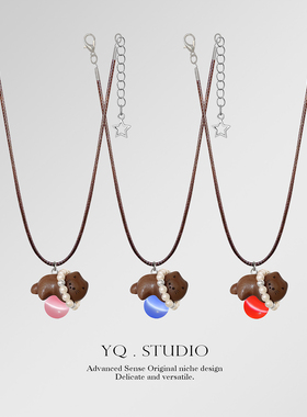 YQ.STUDIO哈基米！可爱枣木质猫咪施家珍珠围脖猫眼珠吊坠项链女