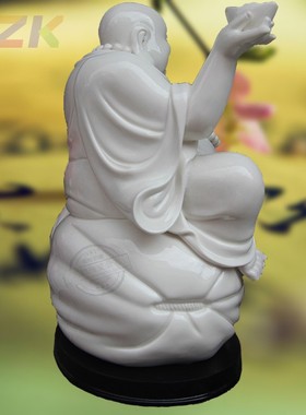 现代白色陶瓷工艺礼品家居装饰客厅摆件佛像摆设弥勒佛青花瓷u9