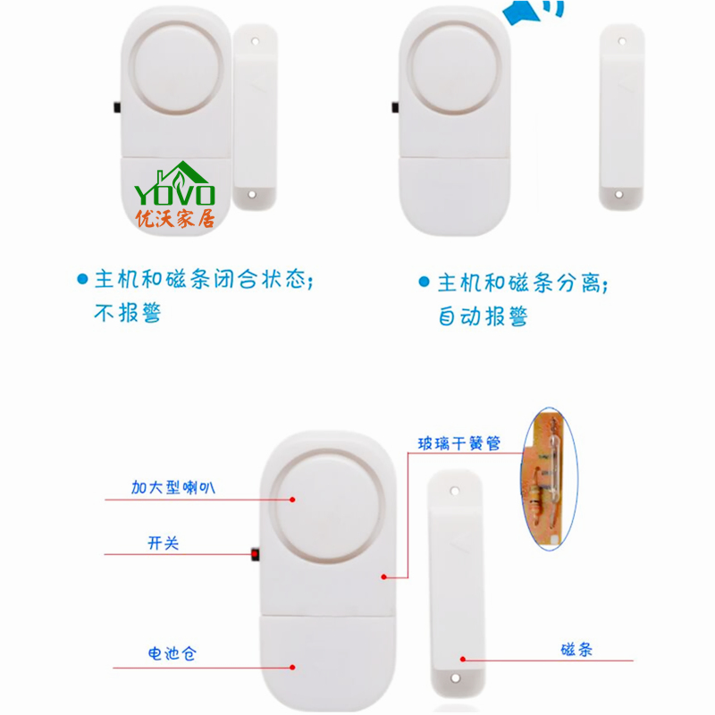 家用门磁感应报警器窗户警报器宾馆旅游塑钢铝合金防盗门窗报警器 - 图1