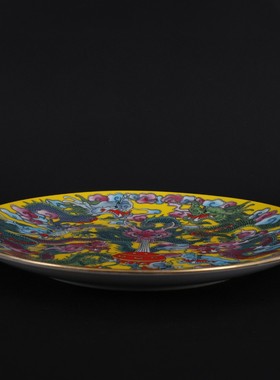 景德镇瓷器收藏客厅装饰礼品粉彩九龙瓷盘子古董古玩手绘瓷盘摆件