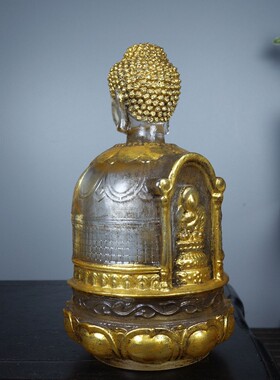 古玩文玩杂项收藏 旧藏古法琉璃鎏金佛龛 水晶如来佛祖释迦牟尼佛