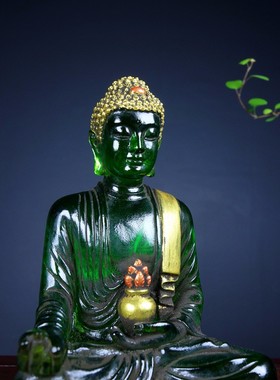 古玩杂项收藏 旧藏古法琉璃水晶鎏金佛像复古工艺 尼泊尔药师佛