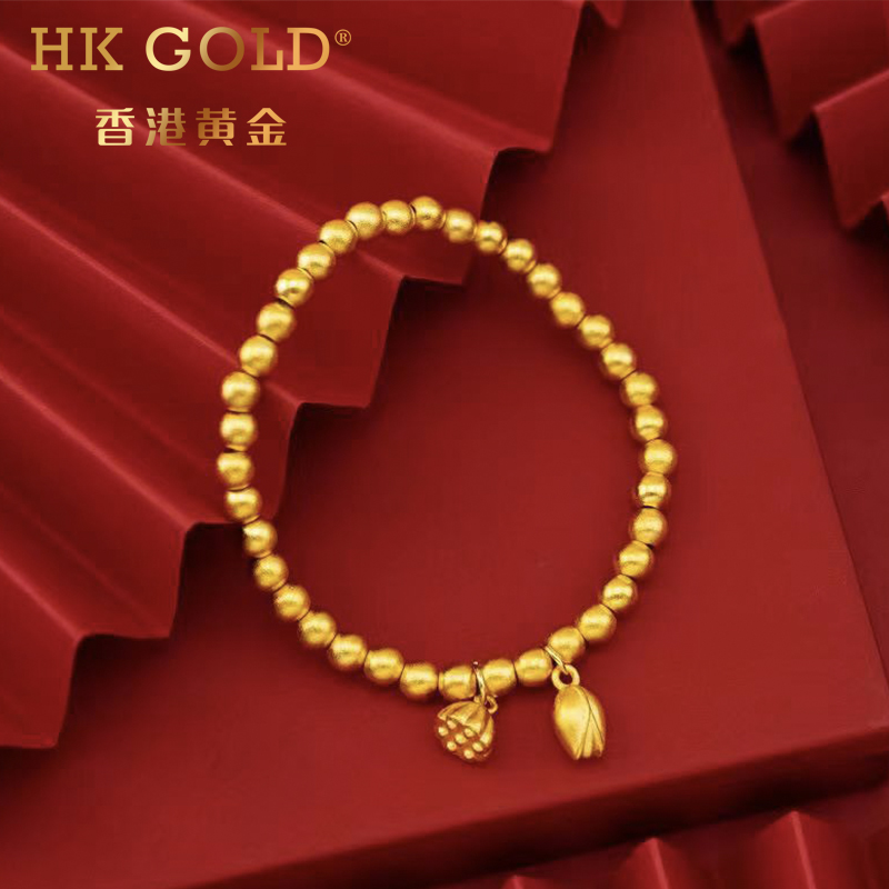 香港黄金hkgold古法沙金正品带证书黄金手环手镯子-第4张图片-提都小院