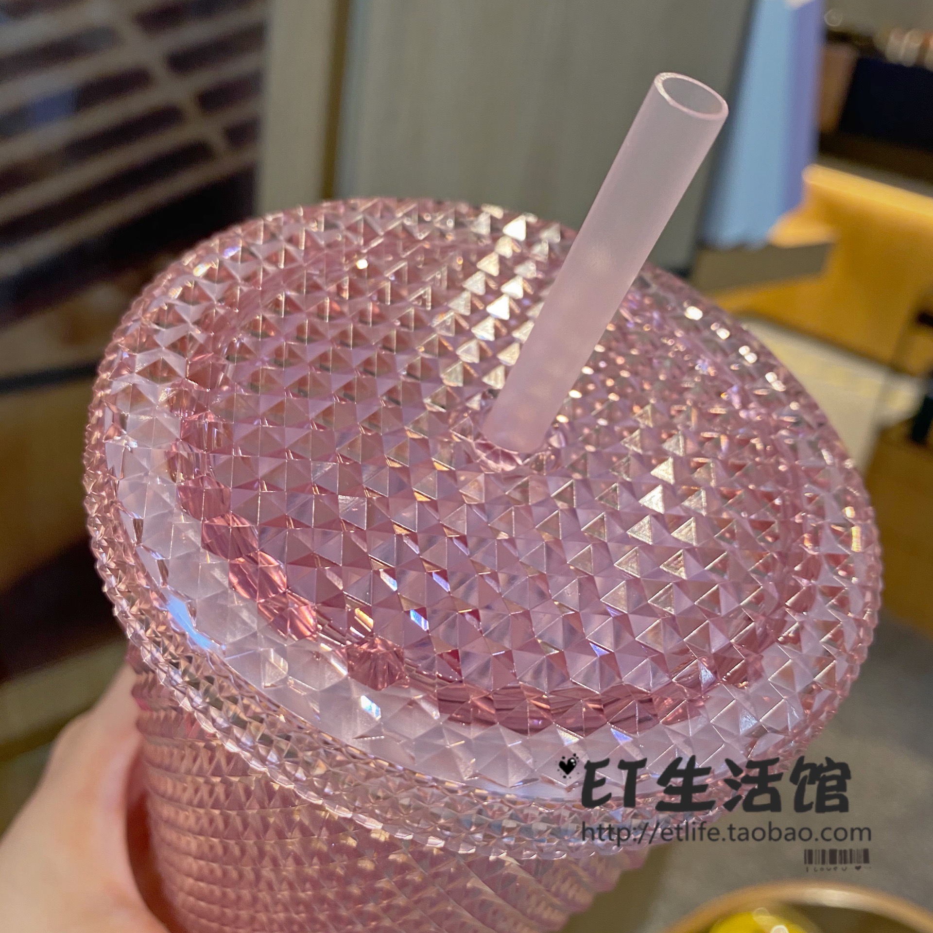 星巴克杯子2021夏日新款限量钻石造型粉紫色渐变经典榴莲杯吸管杯 - 图3