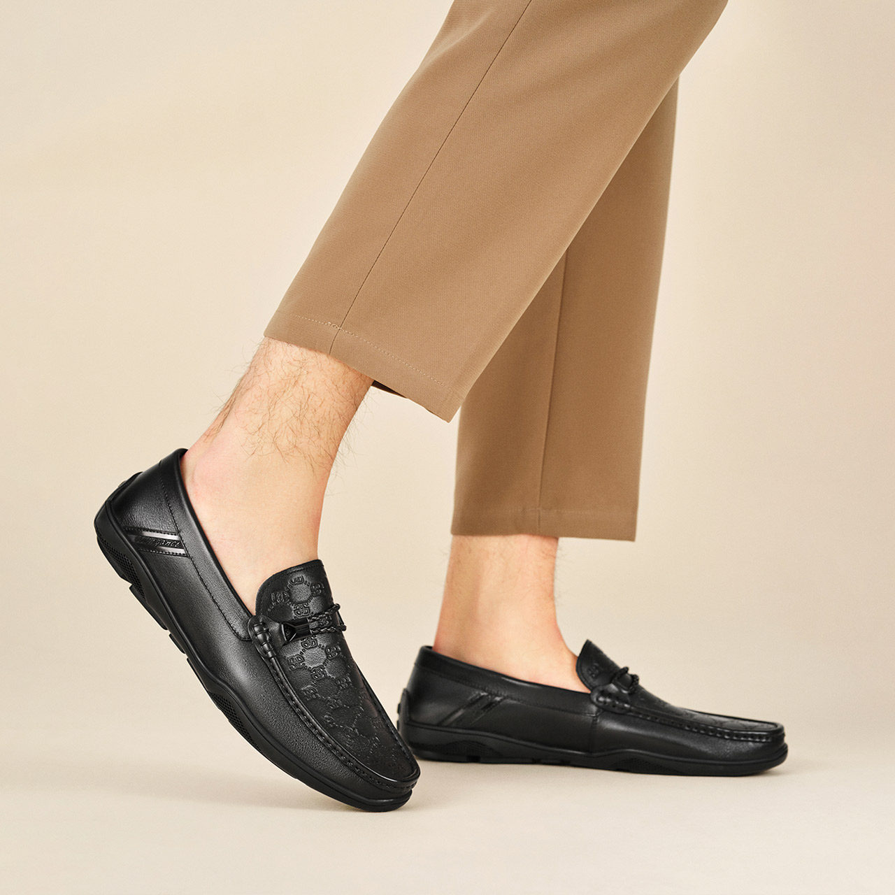 百丽压花真皮男2023新款软底豆豆鞋 百丽集团男鞋乐福鞋（豆豆鞋）