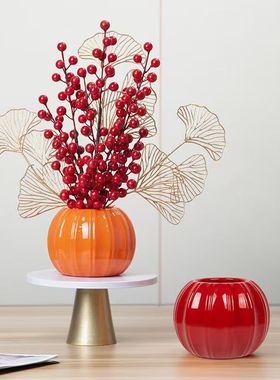 喜庆新中式塑料花盆仿南瓜造型乔迁布置春节婚庆客厅装饰摆件批发