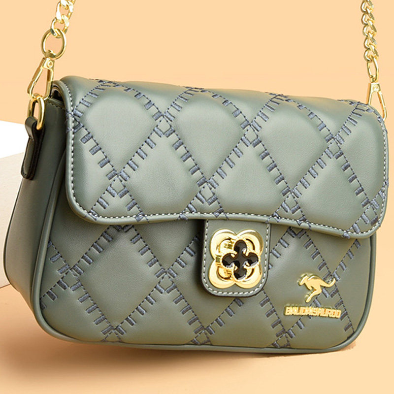 袋鼠真皮菱格链条包斜挎包小方包2025新款包包小包女包软牛皮锁扣,淘宝优惠券,粉丝福利购,淘宝优惠卷