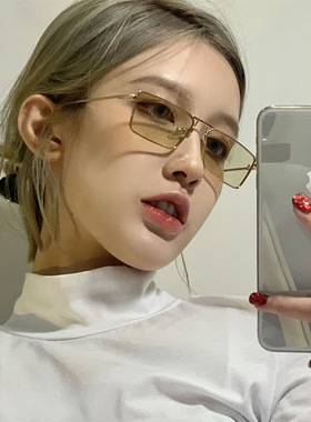 圆脸金属小方框黑色街拍个性墨镜
