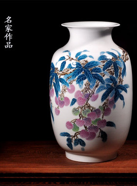 花瓶陶瓷摆件名家手工绘画粉彩白瓷 景德镇精品新家客厅装饰礼品