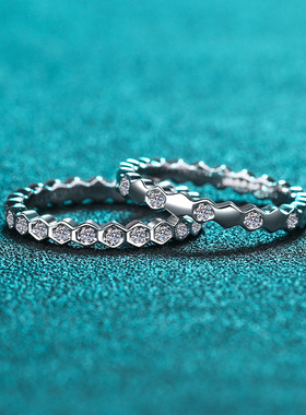 s925银镀18K金镀pt950铂金戒指女莫桑钻半钻钻石结婚戒尾戒轻奢风