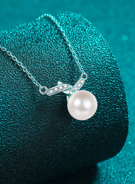 s925银镀18K金莫桑钻珍珠项链路路通单颗吊坠气质款镀PT950 铂金