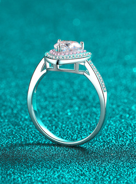 s925银镀18K金心心相印女1克拉心形莫桑石镀PT950 铂金气质戒指