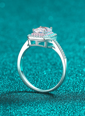 s925银镀18K金玫瑰金色1克拉莫桑石雷迪恩祖母绿镀PT950铂金戒指