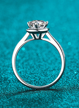 s925银镀18K金莫桑石戒指钻戒经典六爪星星镀PT950 铂金简约指环