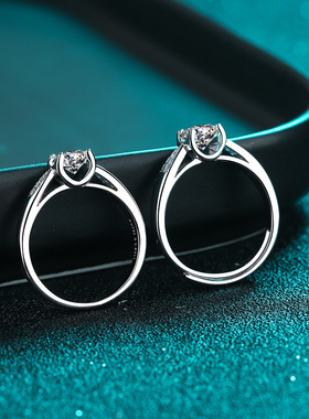 s925银镀18K金莫桑石戒子燕尾牛头时尚活口可调节指环镀PT950铂金