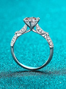 s925银镀18K金戒指女镶嵌莫桑石镀PT950铂金指环求婚空托介子时尚